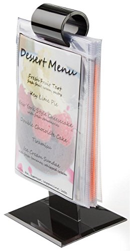 Set of 50, Restaurant Menu Holders 4-1/8 x 9-1/4 x 3-5/8 Inch Black Plastic Table Tents for 4 x 6 Inch Images, Counter Signage Displays Come with 10 Vinyl Sleeves