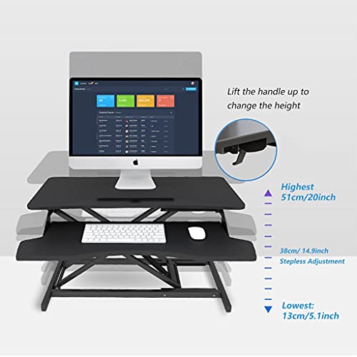 Height Adjustable Standing Desk Converter 31.4inch Sit to Stand Up Desk Riser Home Office Desk Workstation with Keyboard Tray (Color : White)