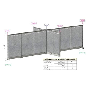 GOF Freestanding X-Shaped Office Partition, Large Fabric Room Divider Panel - 120"D x 288"W x 48"H