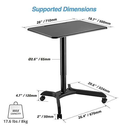 AVLT 44" Ambidextrous Pneumatic Laptop Standing Desk Cart - Mobile Rolling Computer Projector Cart