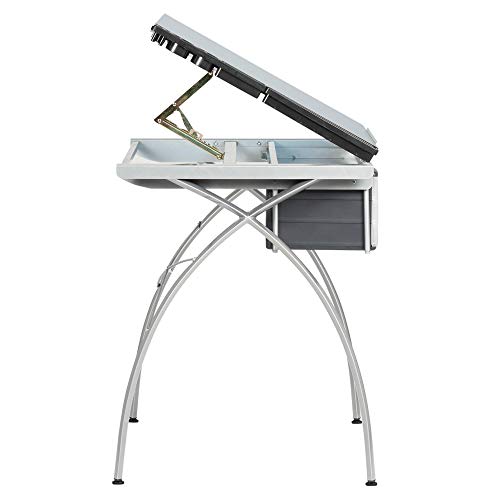 Offex Contemporary Blue Tempered Glass Top Futura Craft Station - Silver