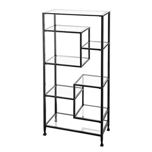 Furniture HotSpot Metal and Glass Bookshelf - Matte Black - 30.5" W x 16.25" D x 68" H