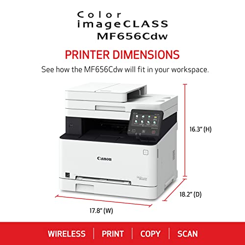 Canon Color imageCLASS MF656Cdw Wireless Laser Printer - All-in-One, Duplex, White - 3 Year Warranty