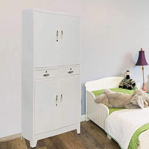 Festnight Tall Steel Office Cabinet with 4 Doors Gray