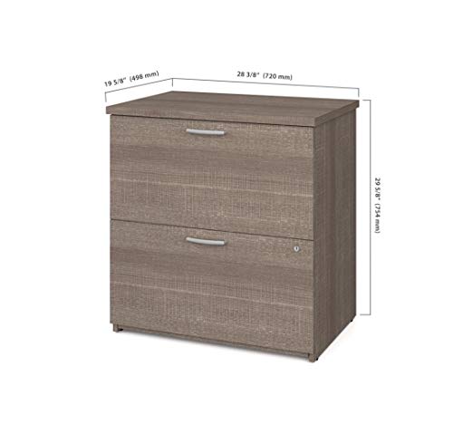 Bestar Logan U-Shaped Desk with Hutch, Lateral File Cabinet, and Bookcase in Bark Grey, 66W