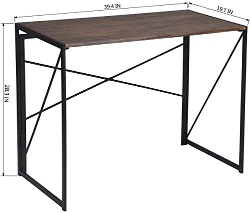 Coavas Folding Desk No Assembly Required, 40" Writing Computer Desk Space Saving Foldable Table Simple Home Office Desk,Brown