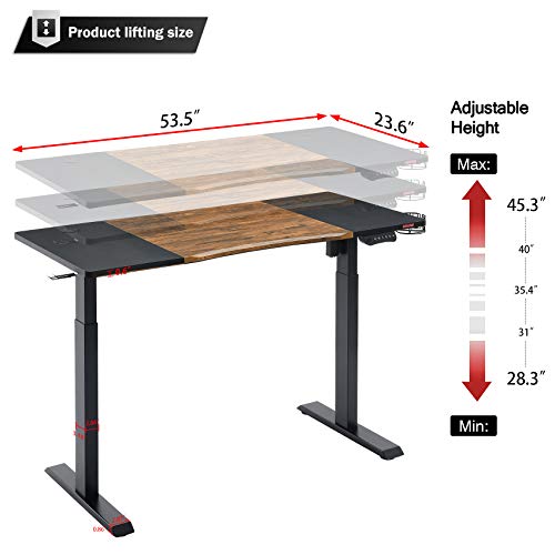 Mr IRONSTONE Electric Height Adjustable Desk 53.5" Standing Desk Sit to Stand Home Office Computer Desk with Splice Board, Cup Holder, Headphone Hook and Cable Management (Vintage+Black)