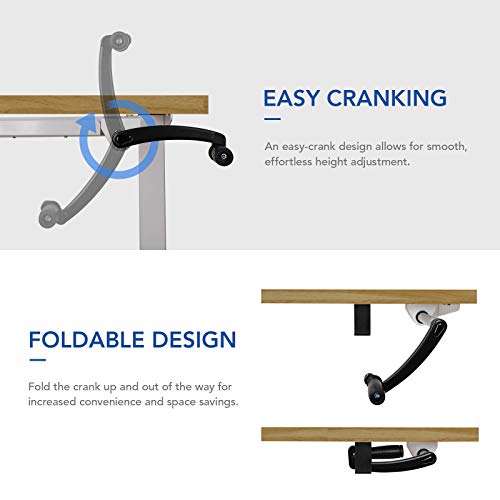 FlexiSpot Standing Desk Hand Crank Height Adjustable Desk Whole-Piece Desk Board Electric Sit Stand Desk Home Office Table (White Frame + 48x30 inches Maple Top)