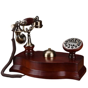 None Antique Fixed Telephone Mechanical Bell Solid Wood Landline Phone Blue Backlight + Handsfree + Caller ID (Style 2, Style 1)