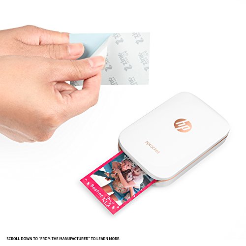 HP Sprocket Portable Photo Printer, X7N07A, Print Social Media Photos on 2x3 Sticky-Backed Paper - White