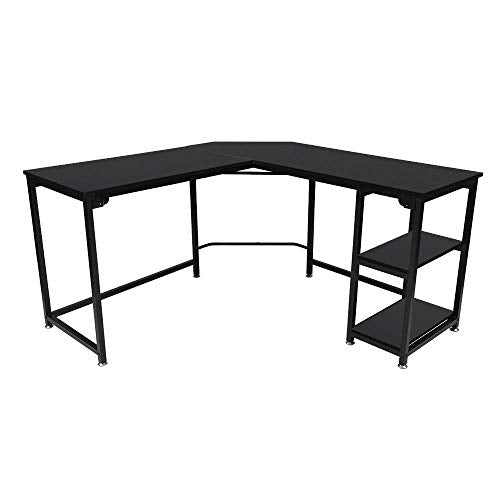 L Shaped Computer Desk 54" with Storage Shelves Gaming L Desk Workstation for Home Office Wood & Metal, Black
