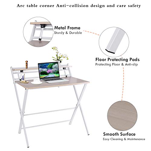 Peacur Foldable Writing Computer Desk, 32" Small Lazy Modern Laptop Table, 3 Steps Quickily Assembly Folding Desk for Home Office Use with Storage Organizer Shelf (1PC)