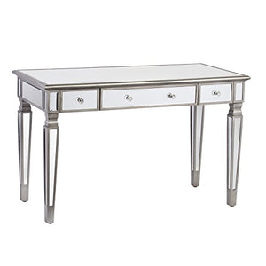 Rectangular Mirrored Writing Desk with 2 Drawers and Keyboard Tray Made w/ Glass and Manufactured Wood in Clear/Gray 30'' H x 48'' W x 23'' D in.