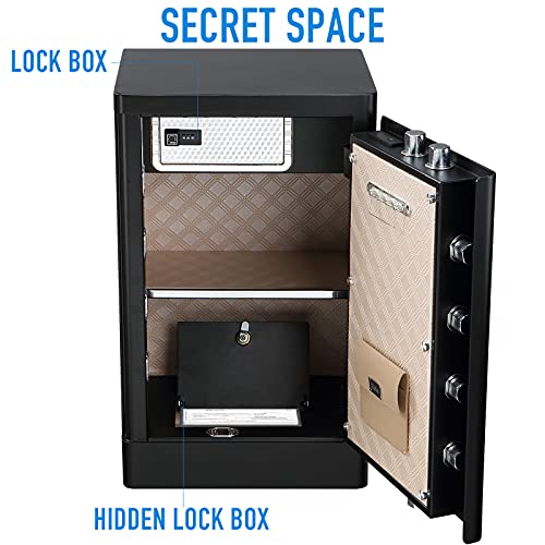 TENAMIC Fingerprint Safe Box 3.83 Cubic Feet with Separate Lock Box and Bottom Compartment, Touch Screen Keypad Security Box with Induction Light and Leather Key Card Pouch