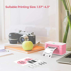 Pink Shipping Label Printer, [Upgraded 2.0] MUNBYN Label Printer Maker for Shipping Packages Labels Self-Adhesive Round Direct Thermal Label, Roll Thermal Sticker for DIY Logo Design, QR Code