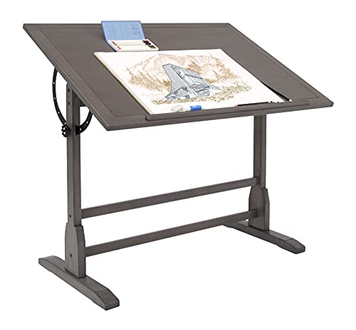 Offex Classic Design Vintage Solid Wood Drawing/Drafting Table with 42" x 30" Angle Adjustable Top and 24" Pencil Ledge - Slate Gray