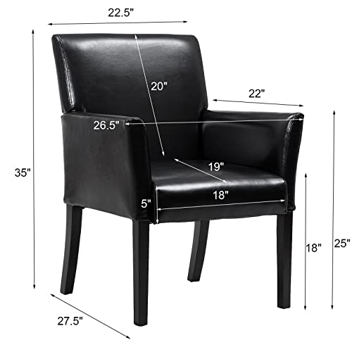 Giantex Set of 2 Leather Reception Guest Chairs with Padded Seat and Arms - Black