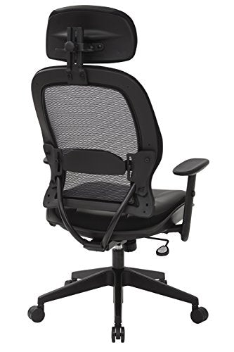 SPACE Seating Professional AirGrid Dark Back and Padded Black Eco Leather Seat, 2-to-1 Synchro Tilt Control, Adjustable Arms and Tilt Tension with Nylon Base Executives Chair with Adjustable Headrest