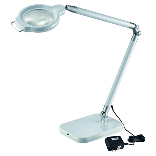 BLACK+DECKER PureOptics Summit Zoom Magnifier LED Desk Lamp, 5-Diopter Lens, 6 Dimming Levels, White