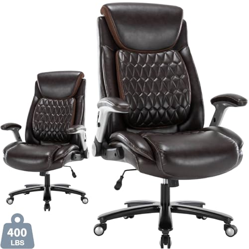 Luckyear Big and Tall 400lbs Executive Office Chair - Luxury Pu Leather, Adjustable Height, Lumbar Support - Brown