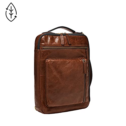 Fossil Men's Buckner Leather Small Convertible Travel Backpack and Briefcase Messenger Bag, Cognac