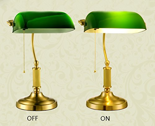 ZJF American Style Bedroom Bedside Copper Lamps Antique Nostalgic Glass lamp Shade Study Eye Tabletop lamp