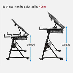 Lgan Drafting Table with Storage, Height Adjustable Tiltable Art Desk, Glass Panel Drawing Desk, for Work Study Painting Craft Table