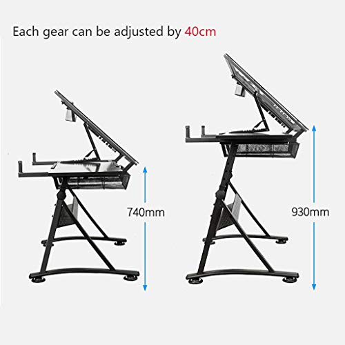 Lgan Tiltable Drawing Table, Adjustable Art Desk, with Storage Craft Table, Drafting Table Glass Panel, Child Adult Drawing Desk