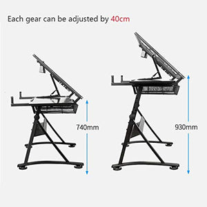 Height Adjustable Drawing Desk, Tiltable Craft Table with Storage, Large Art Desk, for Home Office Drafting Table