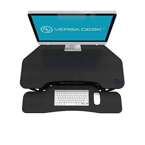 VersaDesk USA Manufactured | Power Pro Corner - 36" Electric Height-Adjustable Standing Desk Riser | Sit to Stand Desktop with Keyboard and Mouse Tray + USB Charging Port | All Black