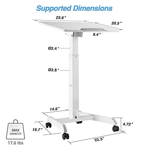 AVLT Mobile Workstation 47" Height Adjustable with Tilting Desk - Pneumatic Standing Desk Cart