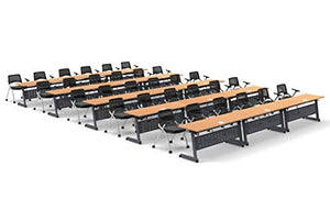Team Tables 30 Person Folding Training Seminar Tables with Modesty Panel, Shelf, Power+USB Outlet