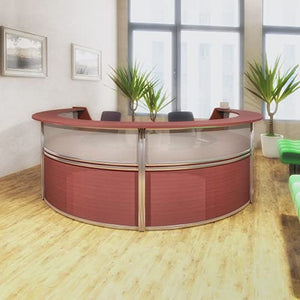 Romig Regency Marque Plexi Four-Unit Reception Curved Desk Workstation - Mahogany