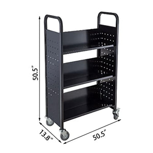 None Pot and Pan Organizer Book Cart Library Cart with V-Shaped Sloped Shelves - Black Rolling Book Truck White