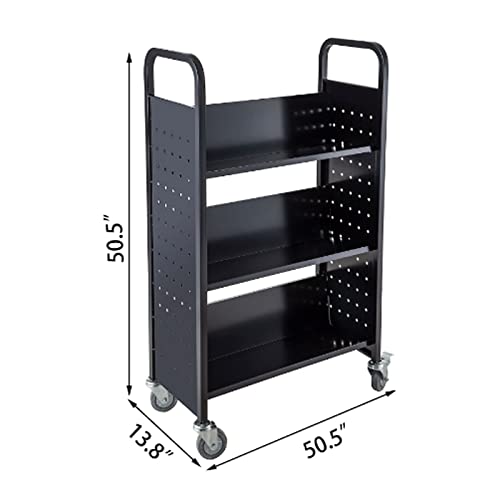 Pot and Pan Organizer Book Cart Library Cart with V-Shaped Sloped Shelves - Black Rolling Book Truck White