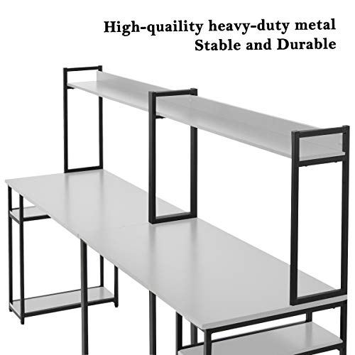 Mrs Bad Home Office Two Person Desk,Double Workstation Office Desk Writing Study Desk,Extra Long Computer Desk with Storage Shelf (Black)