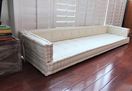 Lschool Tufted Box Custom Bench Cushion, Gray Ticking Stripe