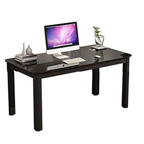 TOE Tempered Glass Desk Computer Surface Laptop Desk Study Writing Desk with Threading Hole Modern Workstation for Home Office (Color : Black)