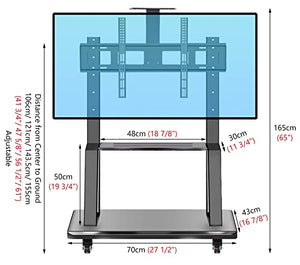 Ccsh Mobile TV Cart for 32" to 75" TVs Screen, Height Adjustable Rolling TV Stand with Storage Shelf, 220 Lbs Capacity