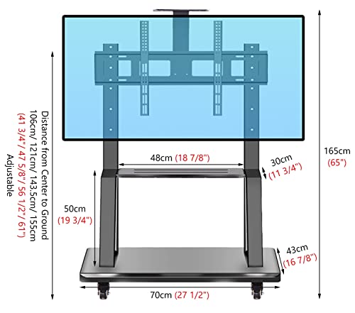 Ccsh Mobile TV Cart for 32" to 75" TVs Screen, Height Adjustable Rolling TV Stand with Storage Shelf, 220 Lbs Capacity