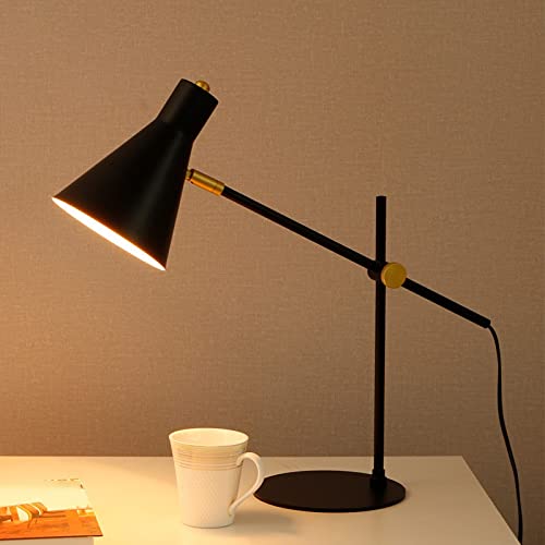 Metal Desk Lamp, Eye-Caring Table Lamp with Flexible Goose Neck (Black)