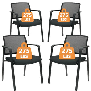 CLATINA Guest Reception Stacking Office Chairs with Arm, Mesh Back and Fabric Seat - Black (4 Pack)