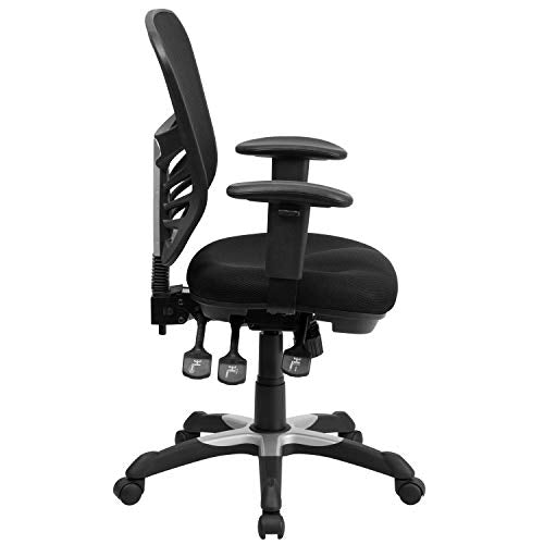 Flash Furniture Mid-Back Black Mesh Multifunction Executive Swivel Ergonomic Office Chair with Adjustable Arms