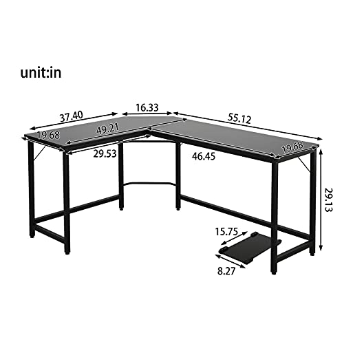 L-Shaped Gaming Computer Desk, Modern Corner Laptop Desk Study Table Workstation Home Office Desk, Black