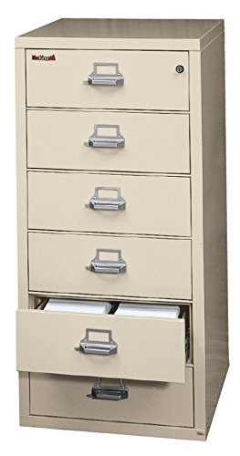 FireKing Fireproof 6-Drawer Card, Check, and Note File Cabinet, 52.75" H x 25.31" W x 31.56" D - Parchment
