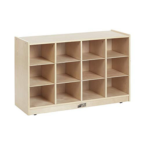 ECR4Kids Birch 12 Cubby Tray Cabinet, Kids Toy Storage Orgaznier with Rolling Casters, Hardwood Mobile Storage Cabinet for Classroom, Preschool and Homeschool Supplies