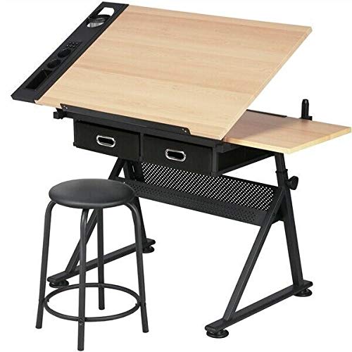 DXXWANG Adjustable Drafting Table Art Craft Writing Desk Drawing Tiltable with Stool