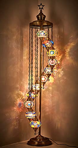 DEMMEX 7ft Turkish Moroccan Mosaic Boho Colorful Floor Lamp, 11 Big Multicolored Globes
