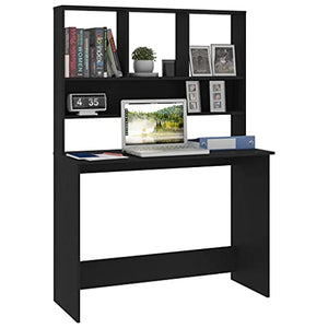 HURRISE Black Desk, Stylish Space Saving Multifunctional Office Desk for Documents