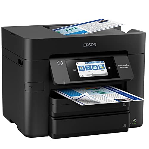 Epson Workforce Pro WF 4833 Wireless All-in-One Color Inkjet Printer - Print Scan Copy Fax - 25 ppm, 4800x2400 dpi, 4.3" Touchscreen, Auto 2-Sided Printing, 50-Sheet ADF, 500-Sheet Capacity, Ethernet